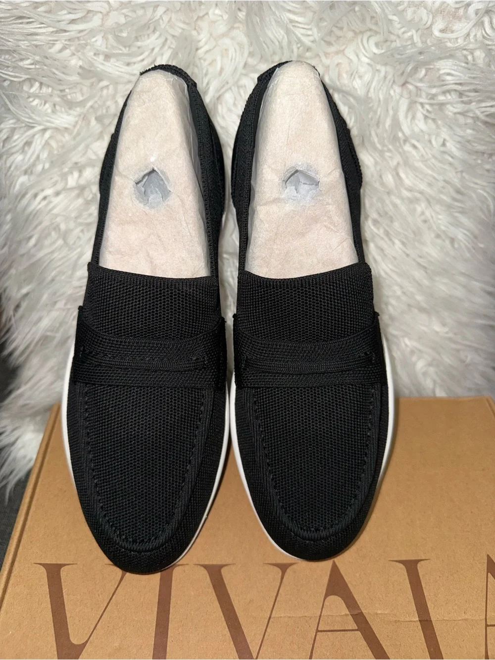 Men's Black Slip-On Knit Loafers with White Sole